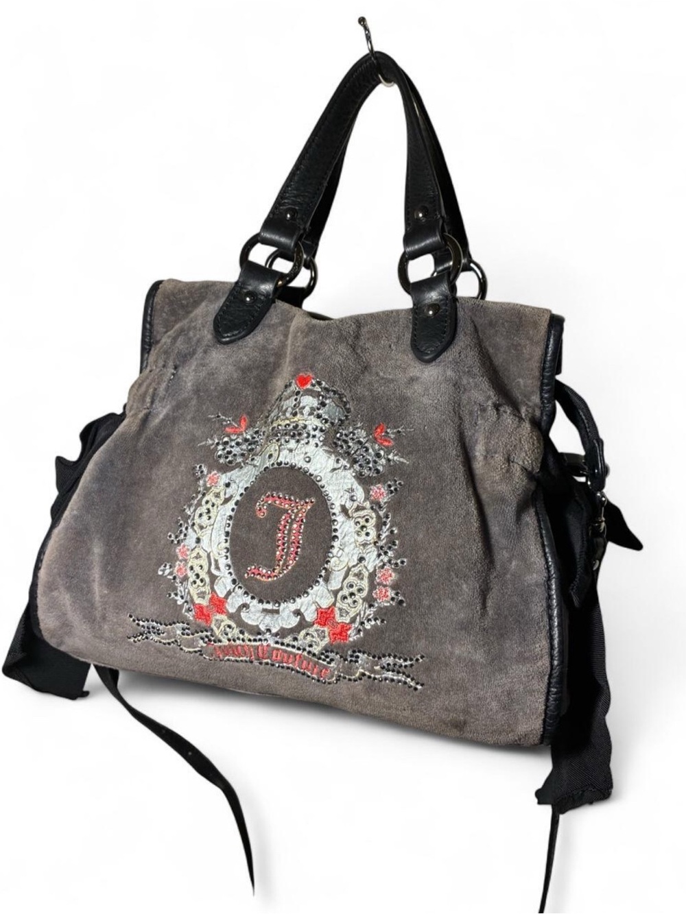 Vintage Y2K Juicy Couture Gray Daydreamer Embroidered Shoulder/Crossbody Bag